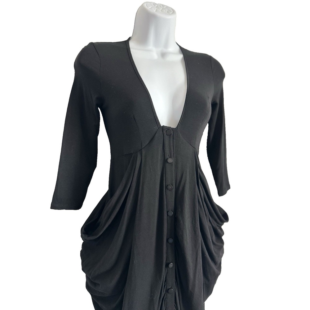 Catherine Malandrino Sz: P Black Knit Sexy Ruched Whimsigoth Empire Dress